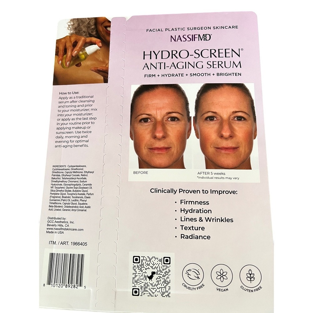 NWT NassifMD Hydro-Screen Anti-Aging Serum Set 2oz + 1oz Hyaluronic Acid Retinol - Picture 2 of 8
